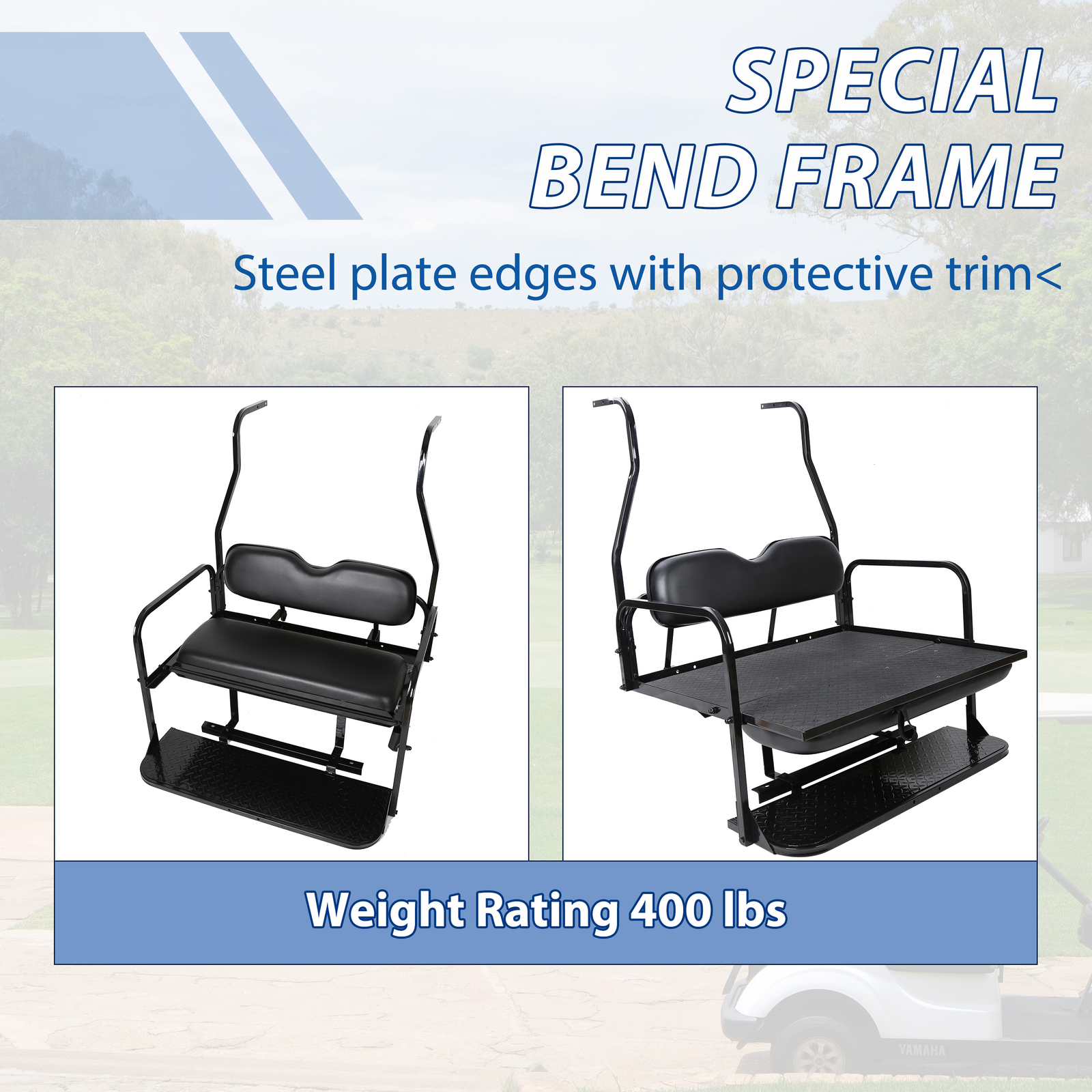 Fit Club Car DS Golf Cart Flip Folding Rear Back Seat Kit - Black