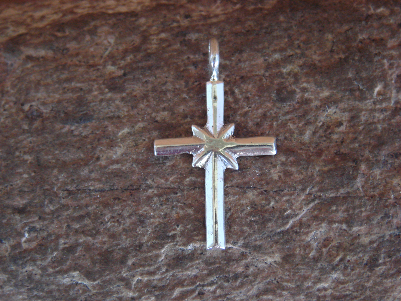 Small Navajo Jewelry Sterling Silver Cross Charm / Pendant by Lorraine Chee