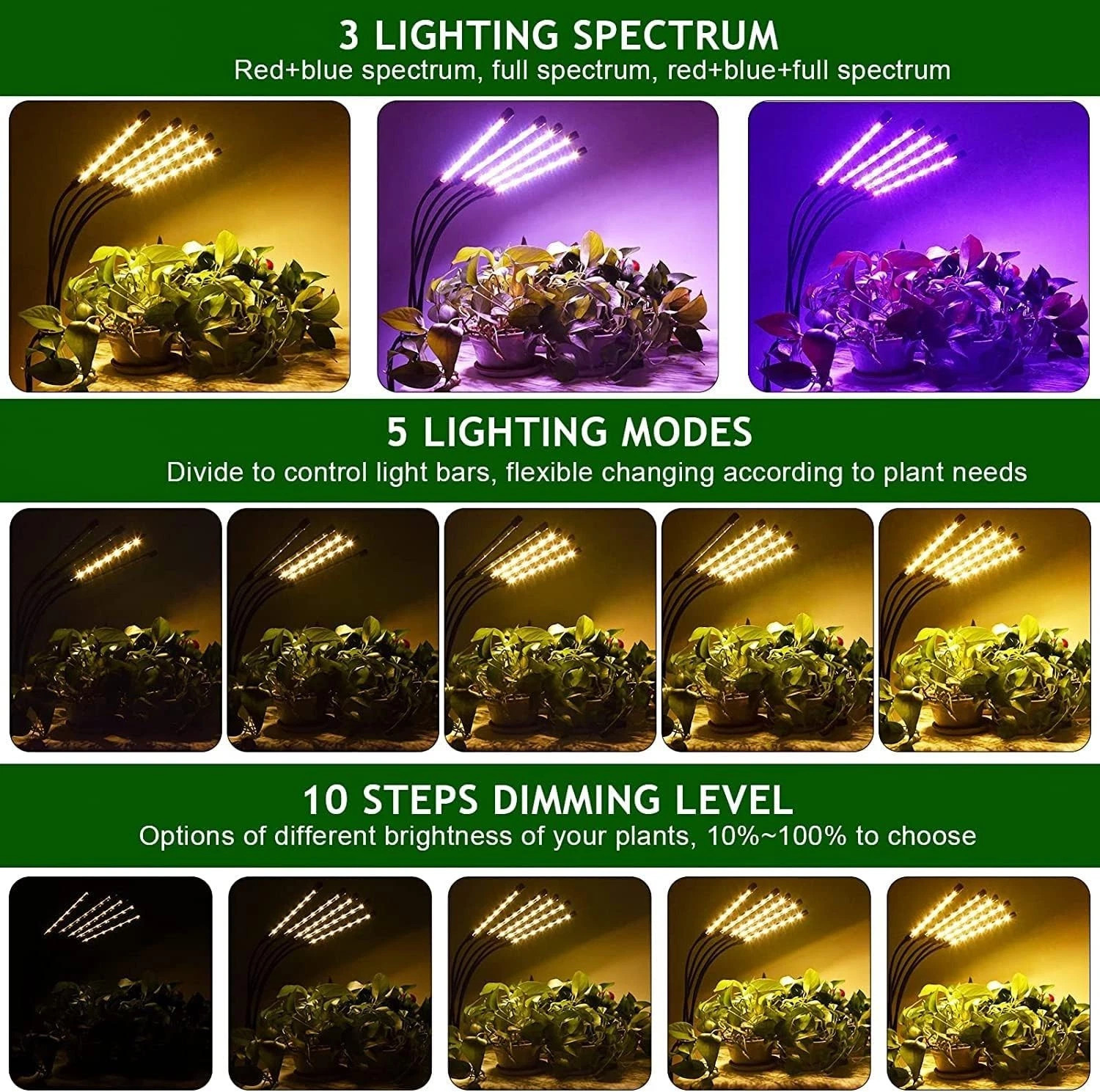 5 Heads LED Grow Light Plant Growing Lamp Light for Indoor Plants Full Spectrum