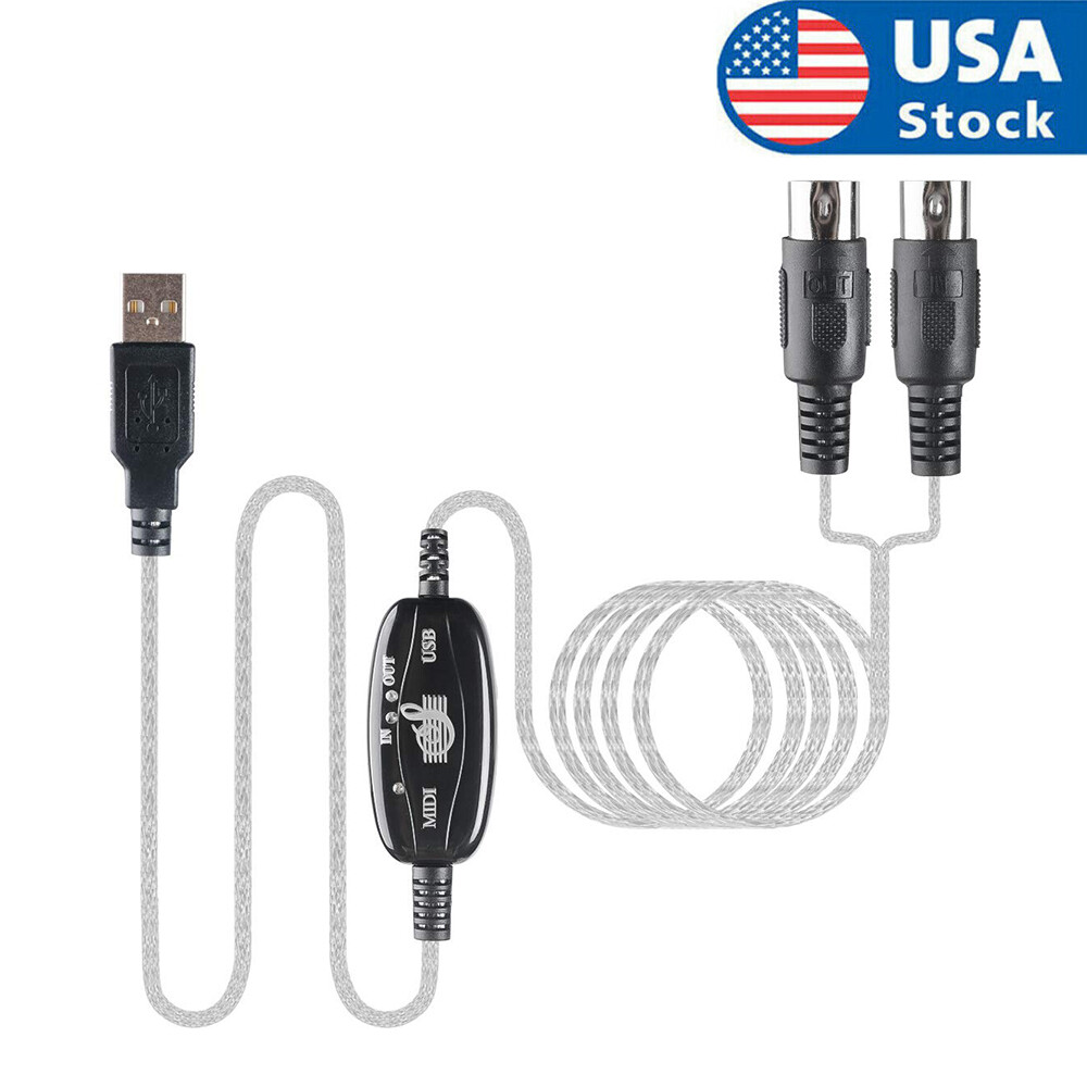 USB IN-OUT MIDI Interface Cable Converter to PC Music Keyboard Adapter Cord