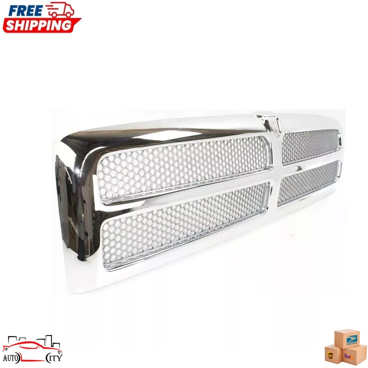 New Chrome Grille Assembly & Emblem 2PC For 1994-2002 Dodge Ram Pickup 2500 3500