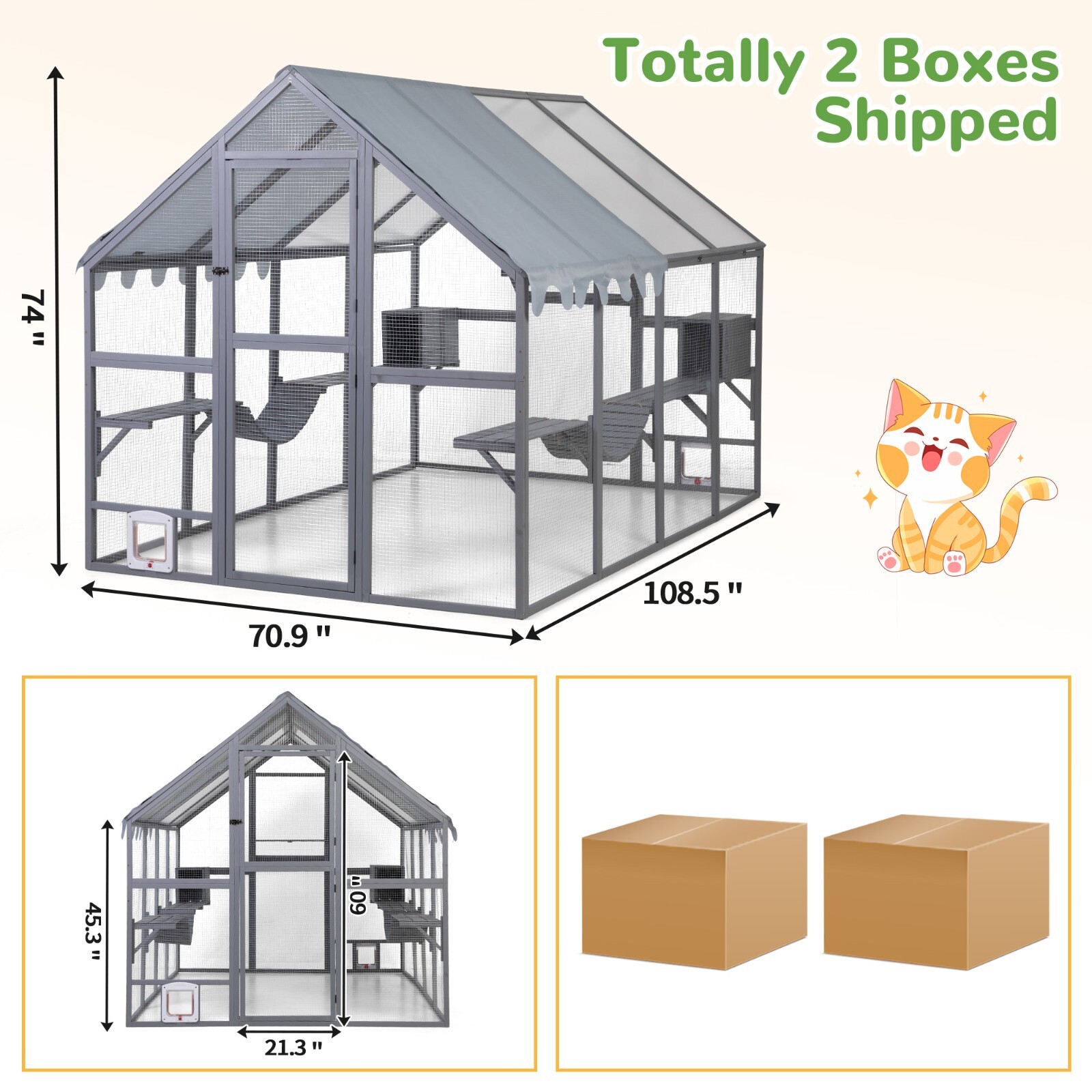 COZIWOW 108" Outdoor Large Cat Enclosure Wooden Cat Catio Outside Window Access