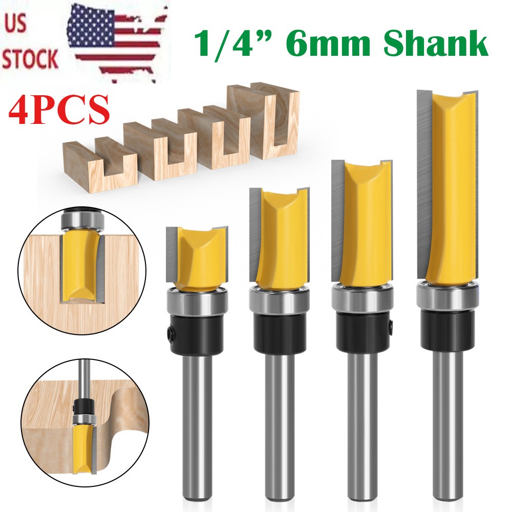 4Pcs 1/4'' Shank Top Bearing Flush Trim Carbide Router Bit Set Milling Cutter US