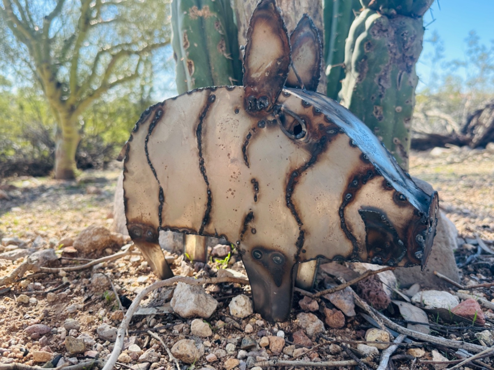 Handcrafted Rustic Metal Javalina Quail Yard Art