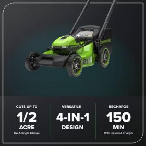 Greenworks POWERALL 3pc Combo Kit - 21" Lawn Mower 12" String Trimmer 320 CFM Le