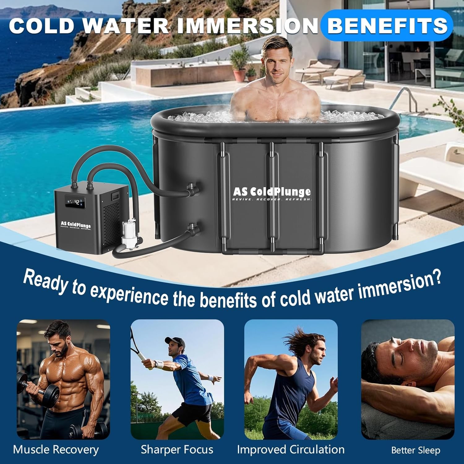 Water Chiller & Ice Bath Tub Kit Ice Pod XXL Tub Cold Plunge Therapy Recovery