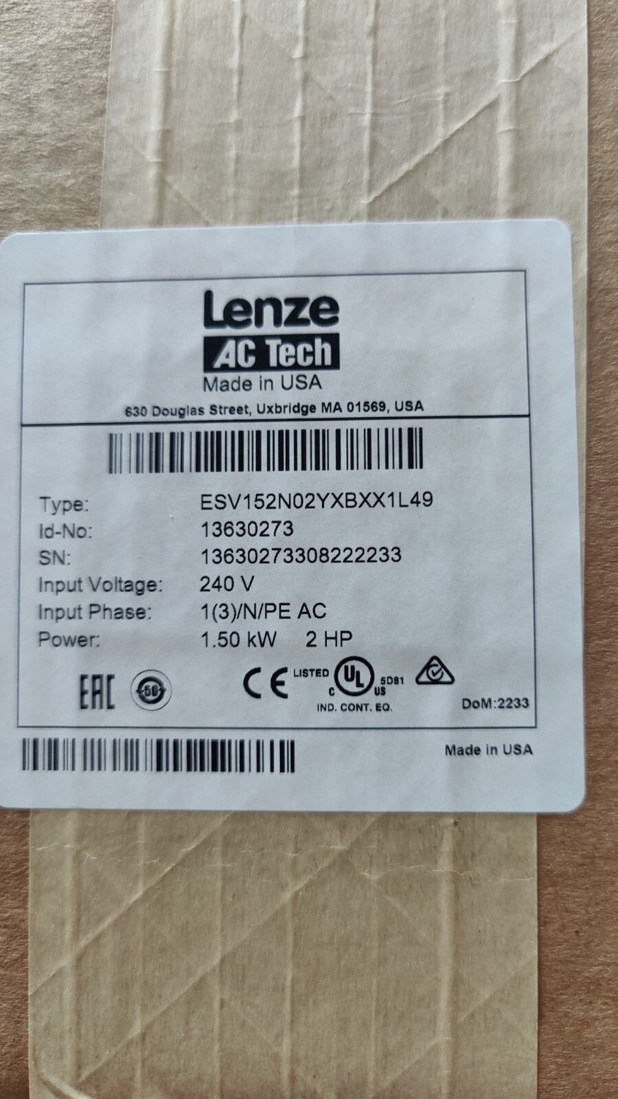 LENZE ESV152N02YXB AC TECH "BRAND NEW USA STOCK"