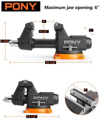 PONY 6Inch Heavy Duty Bench Vise 8800LBS Clamping Force for Woodworking Drilling