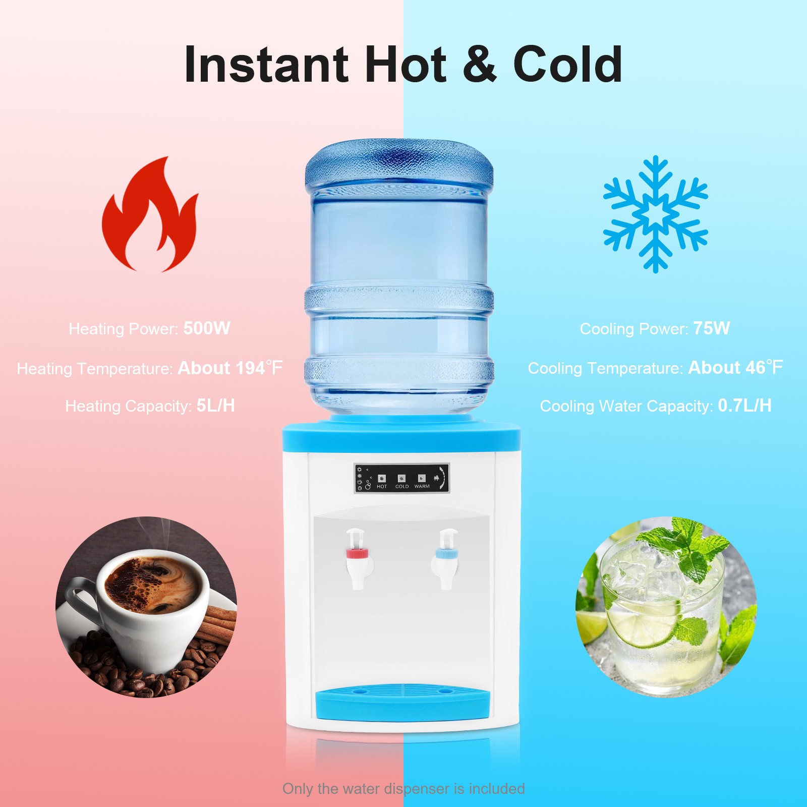 5 Gallon Hot Cold Water Dispenser Countertop Water Cooler Dispenser TOP Loading
