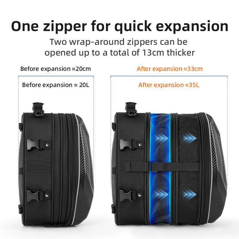 ROCKBROS Rear Bag Waterproof Hard Shell Motorcycle Expandable Durable Waterproof