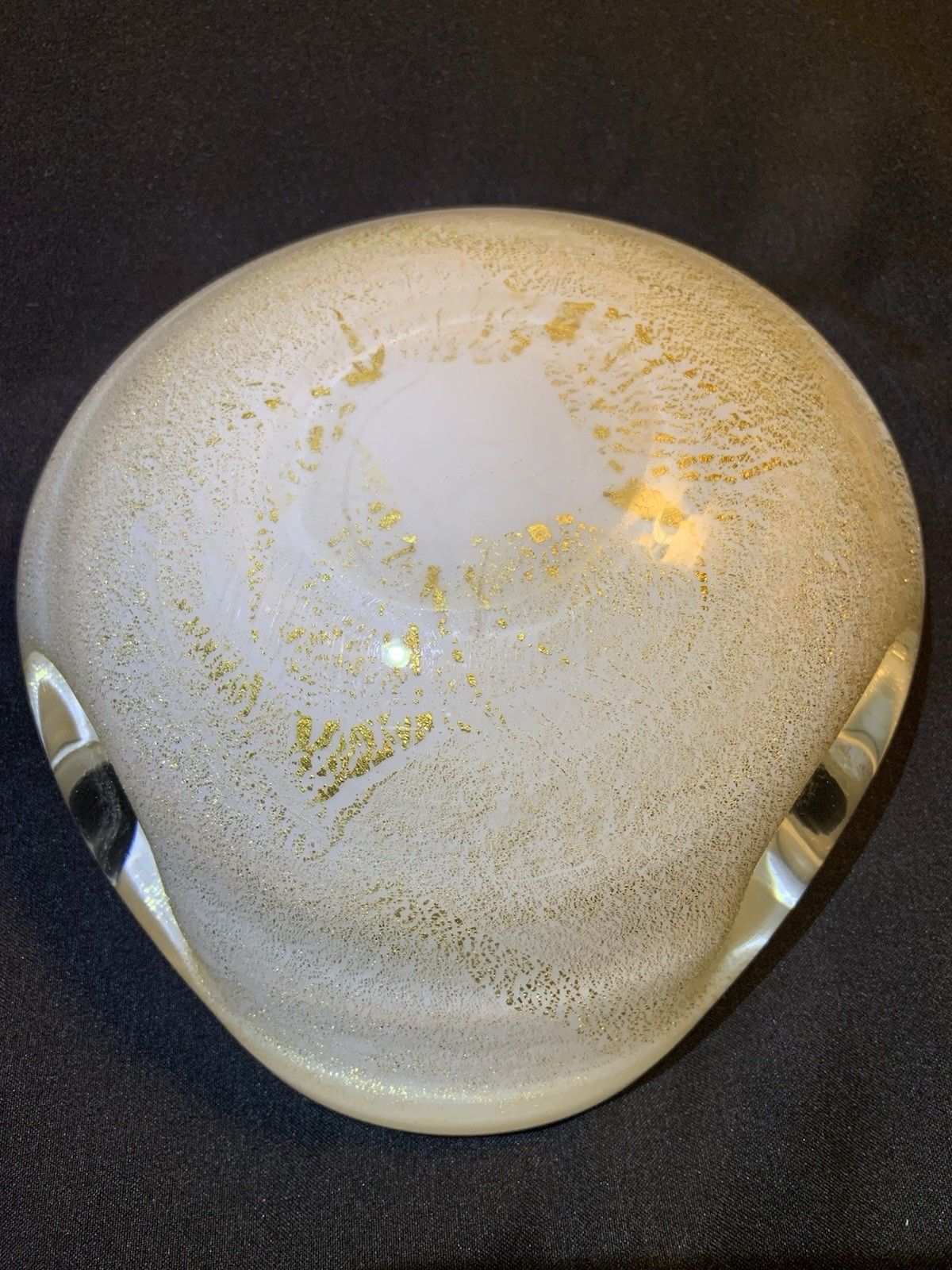 Vintage Murano Art Glass Alfredo Barbini Venetian Bowl Gold Fleck Candy Dish MCM