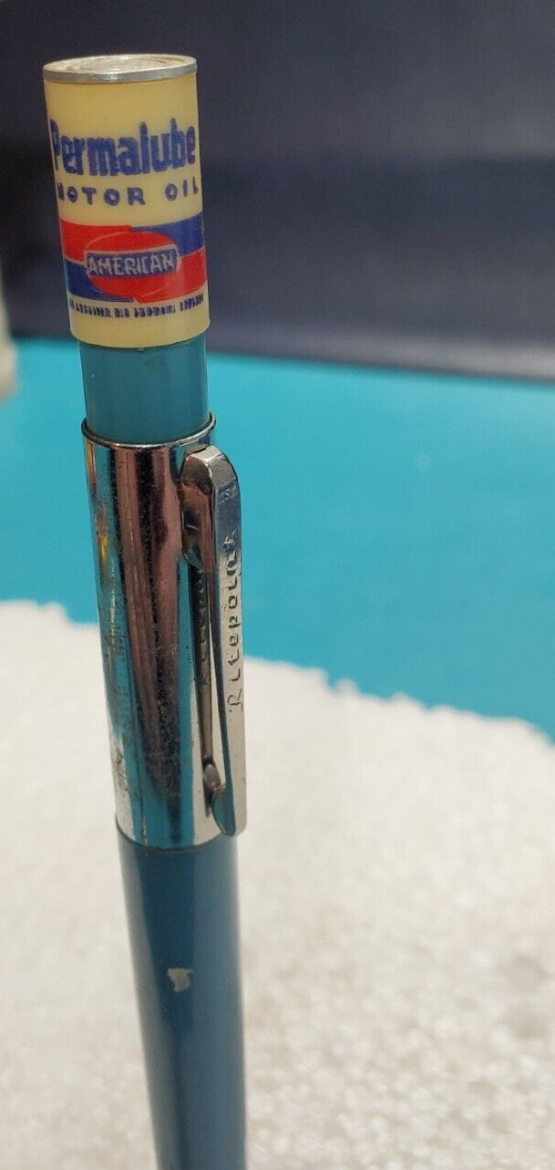 Vintage RITEPOINT PEN PERMALUBE AMERICAN MOTOR OIL Pen GAS ADVERTISING Topper