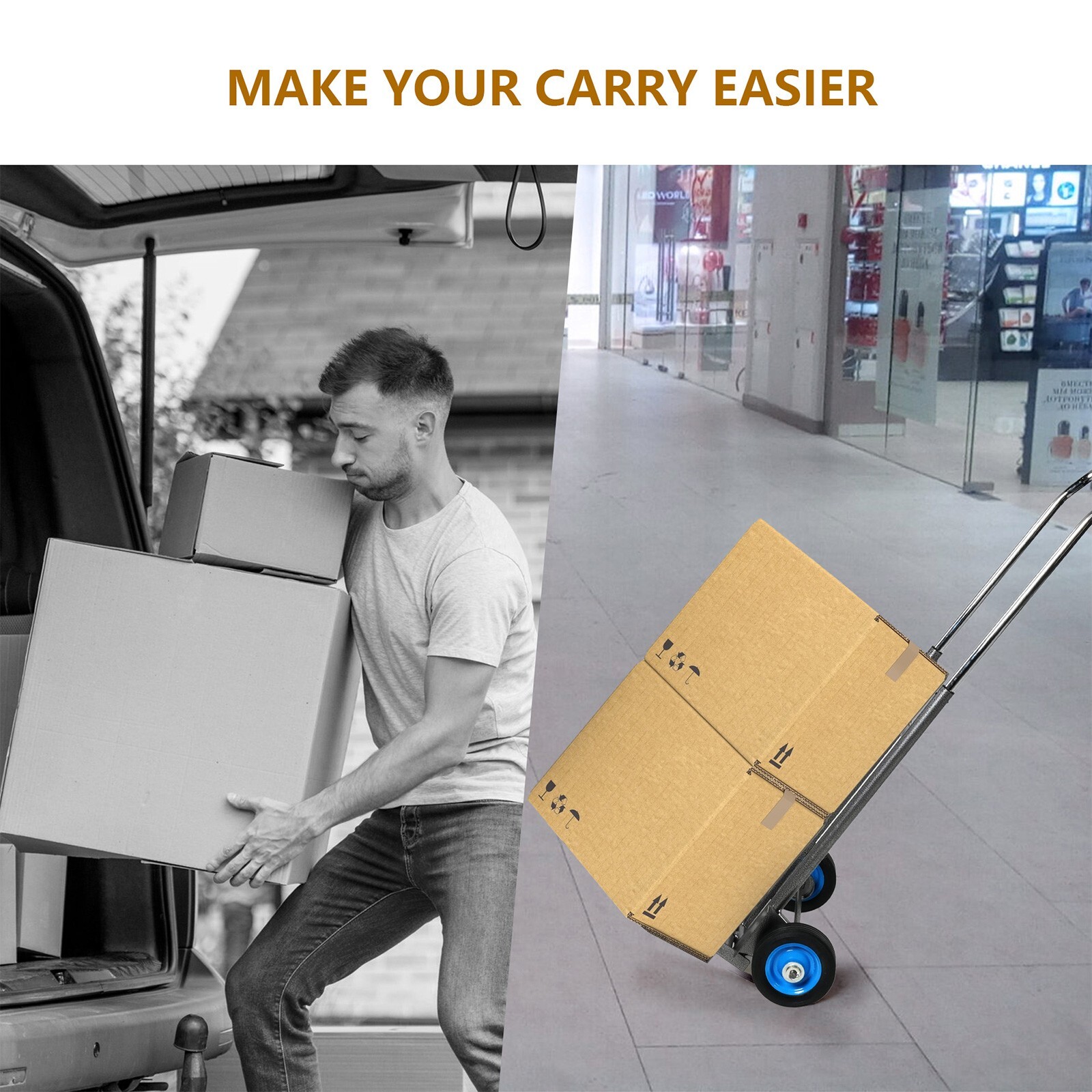 VILOBOS Heavy Duty Hand Truck Dolly Folding Moving Travel Cart Adjustable Handle