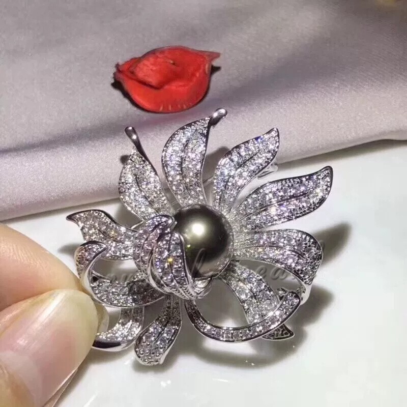 gorgeous south sea black pearl brooch 925s silver