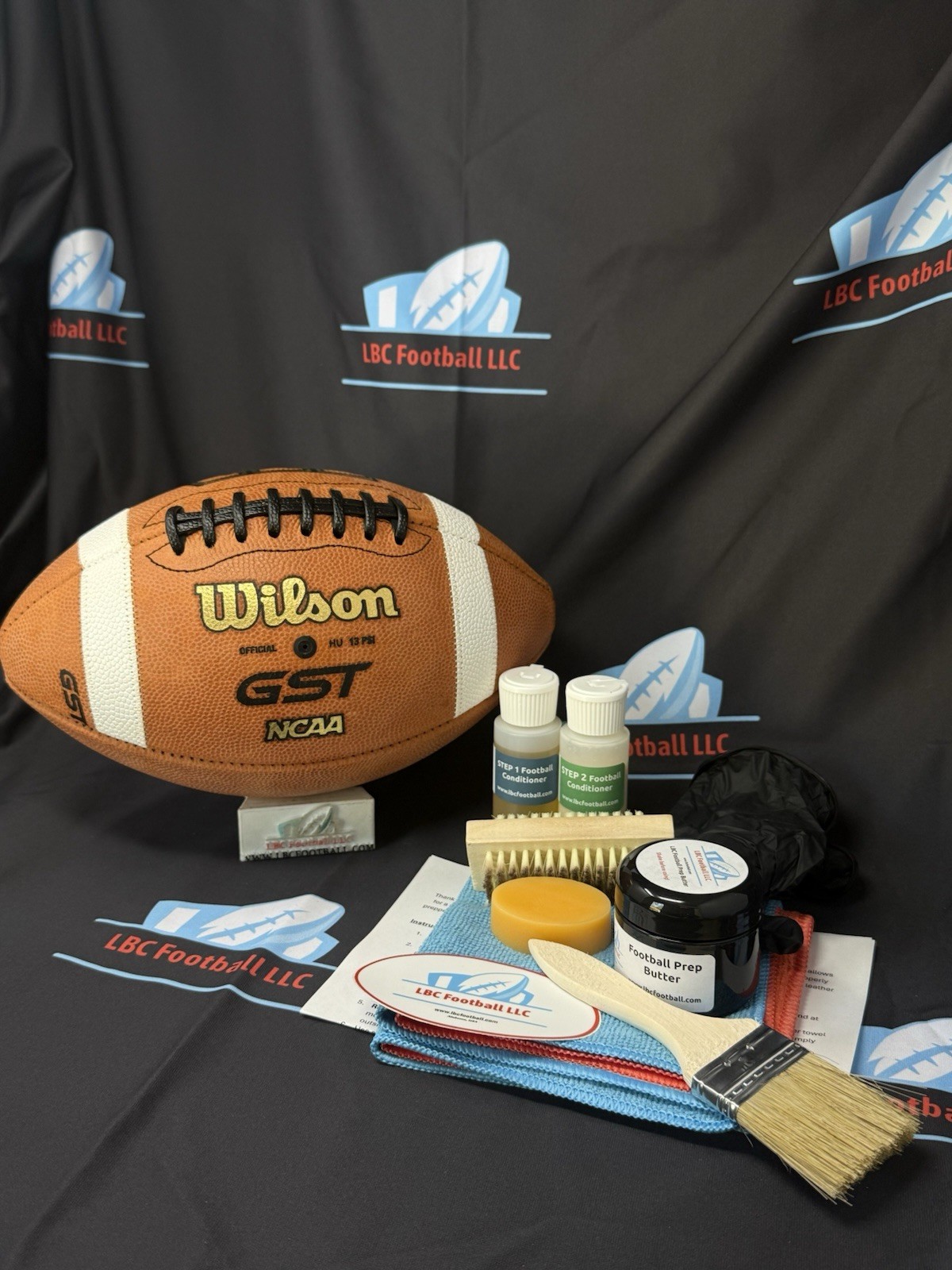 Brand New Wilson GST Full-Size Leather Football + LBC Football DIY Prep Kit
