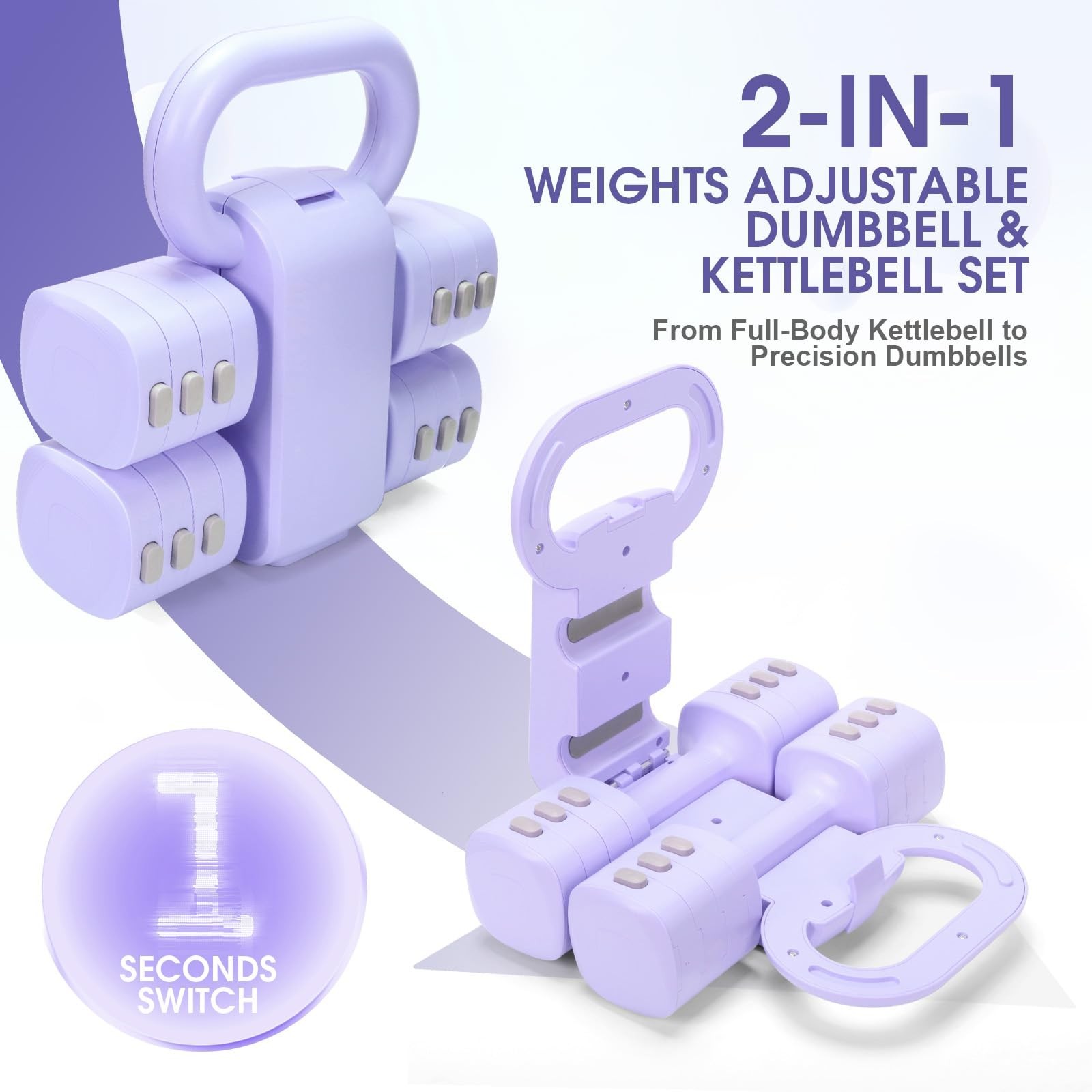 Adjustable 2-in-1 Convertible Kettlebell & Dumbbells Set, 4 in 1 Free Weights...