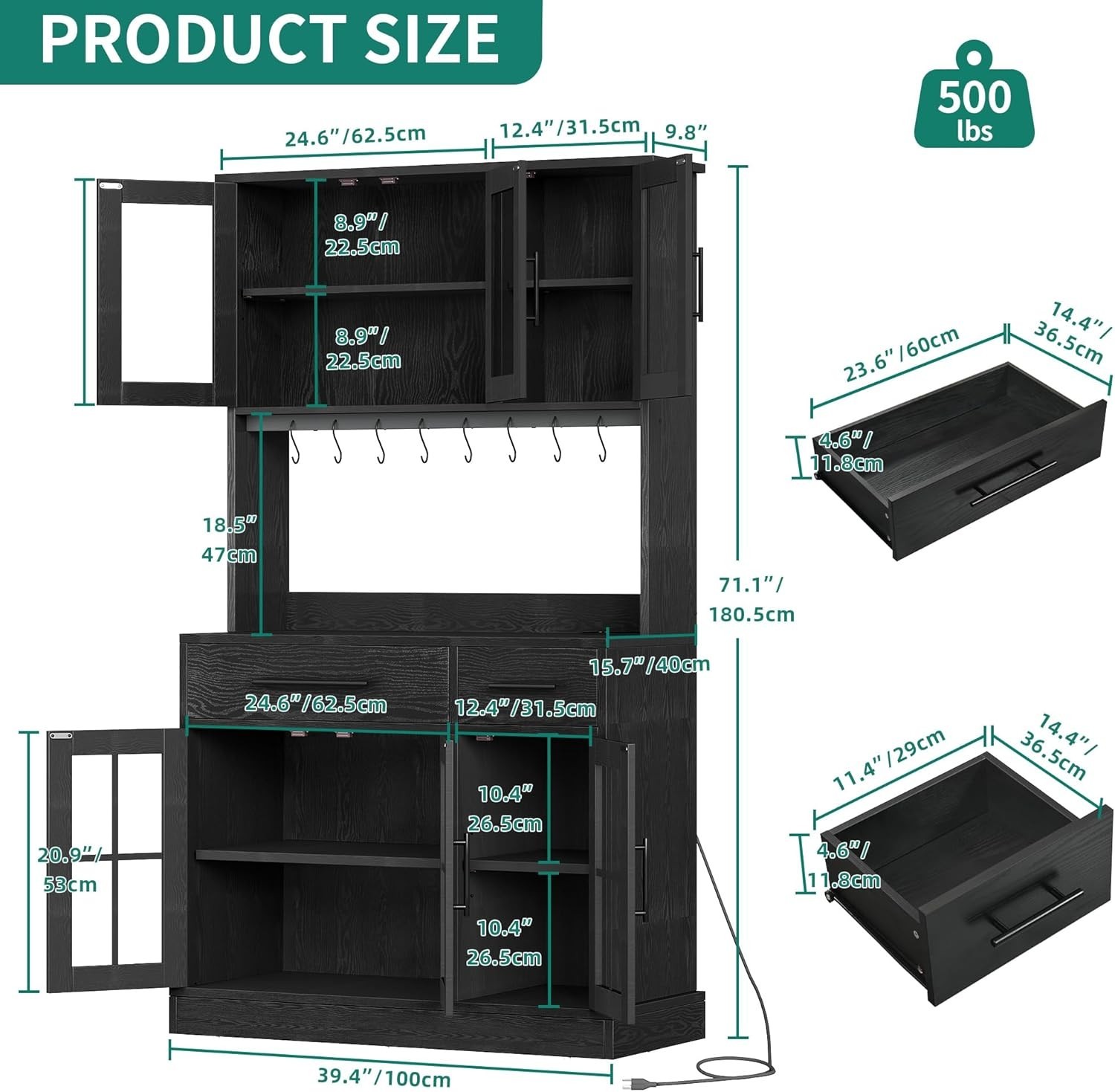71'' Kitchen Pantry Storage Cabinet with Microwave Stand, Tall Freestanding ....
