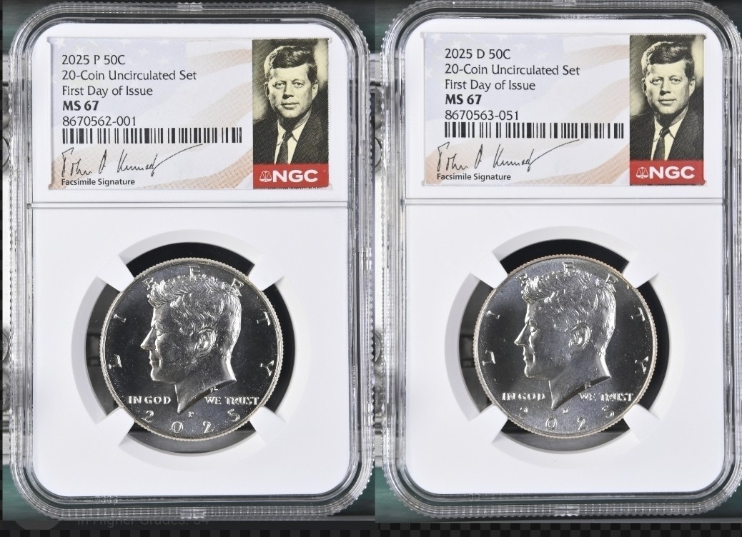 2025 P & D KENNEDY NGC MS67 HALF DOLLAR FIRST DAY ISSUE FDI, 50c  Signed !%