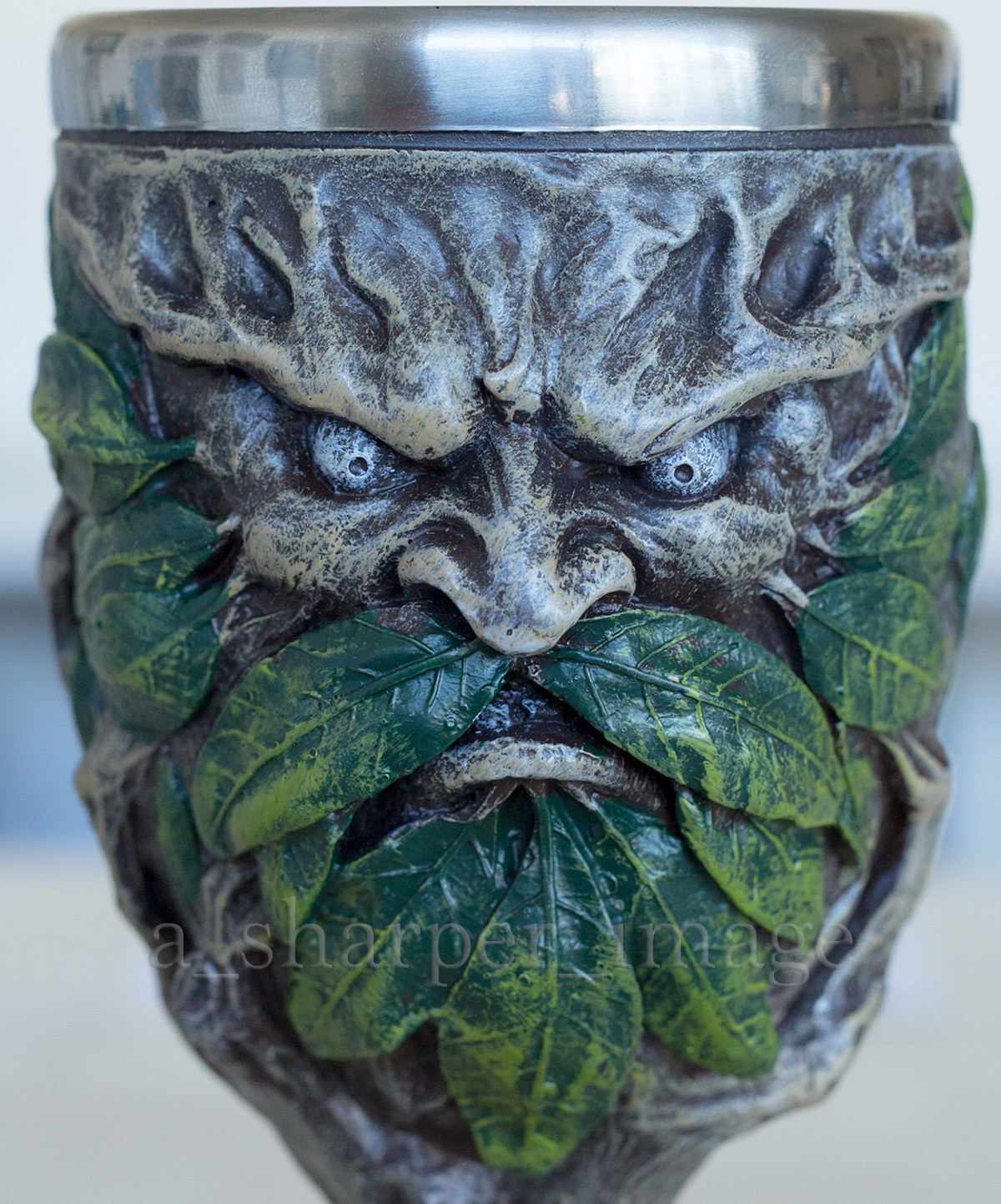 Greenman Wood Spirit 7" Goblet Chalice Hand Painted Fantasy Nature...Beautiful!