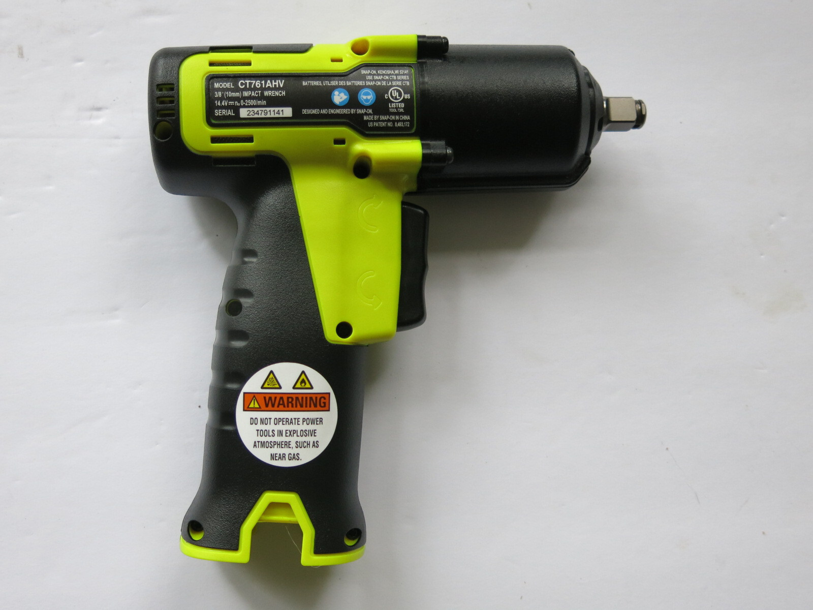 New Snap-on Tools CT761A 14.4v 3/8" Drill Cordless Impact Wrench Hi-Viz