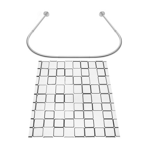 Stainless Steel U Shaped Shower Curtain Rod Adjustable w/ 9.8ft*6.6ft Curtain