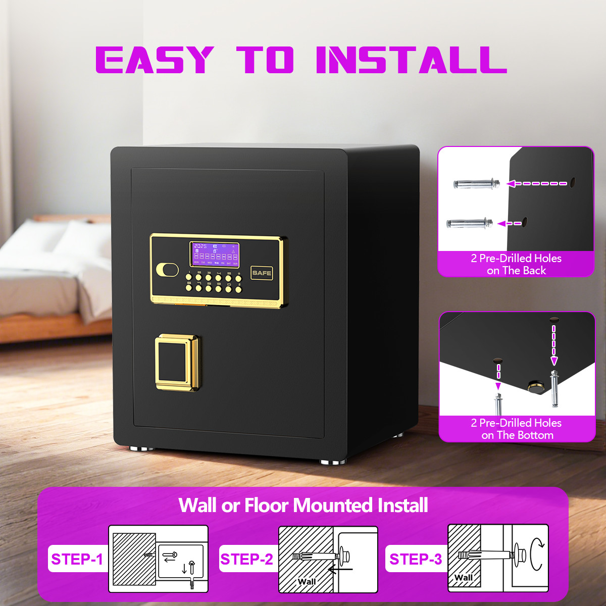 3.0 Cuft Safe Box with Digital Panel Home Security Money Jewelry Hotel Office