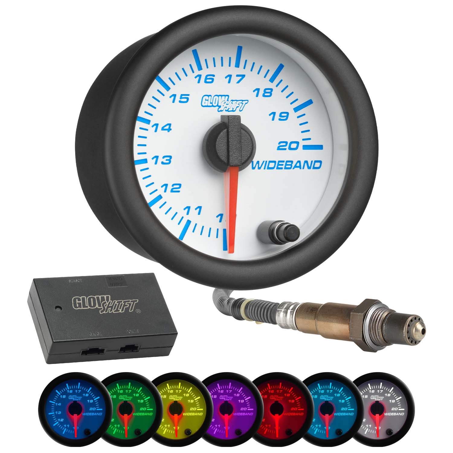 GlowShift White 7 Color Analog Wideband Air/Fuel Ratio AFR Gauge w Data Logging