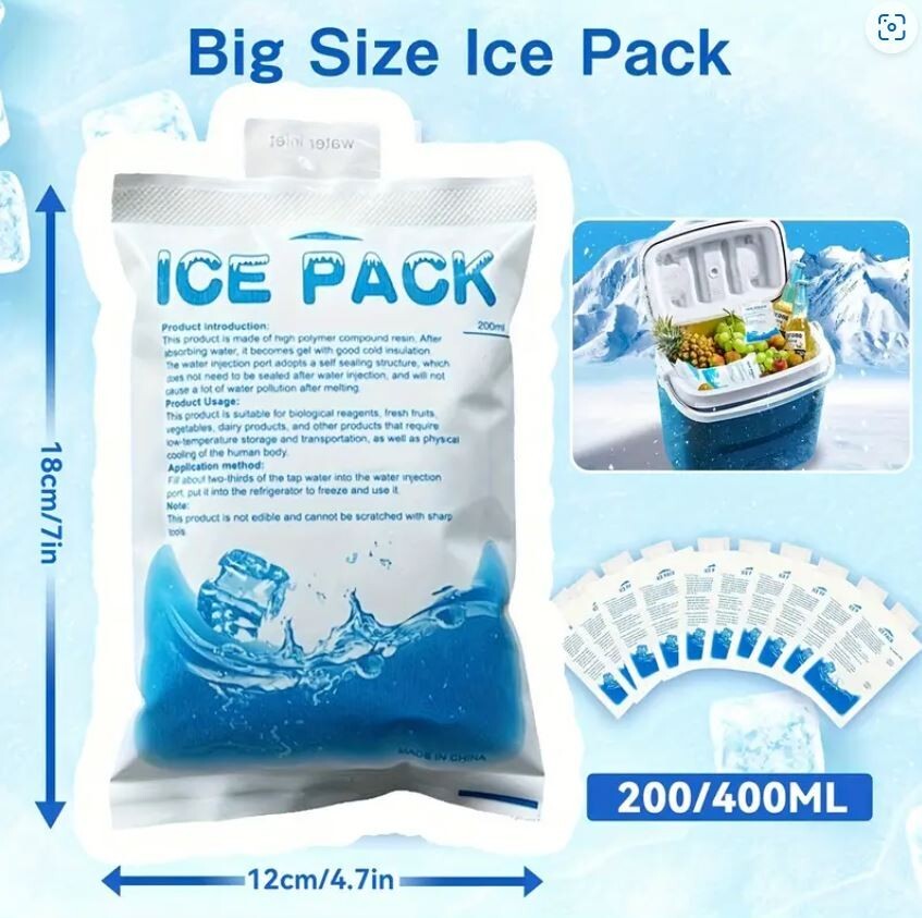 5/10/25 Pcs Reusable Ice Packs for Coolers Lunchbags Shipping Storage Cold Food