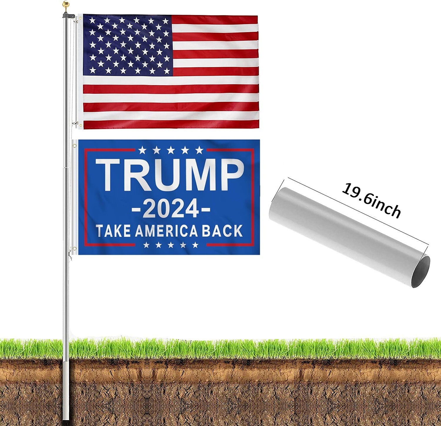 20 Ft Aluminum Flag Pole Sectional Flagpole Kit Heavy Duty 3'x5' US Flag