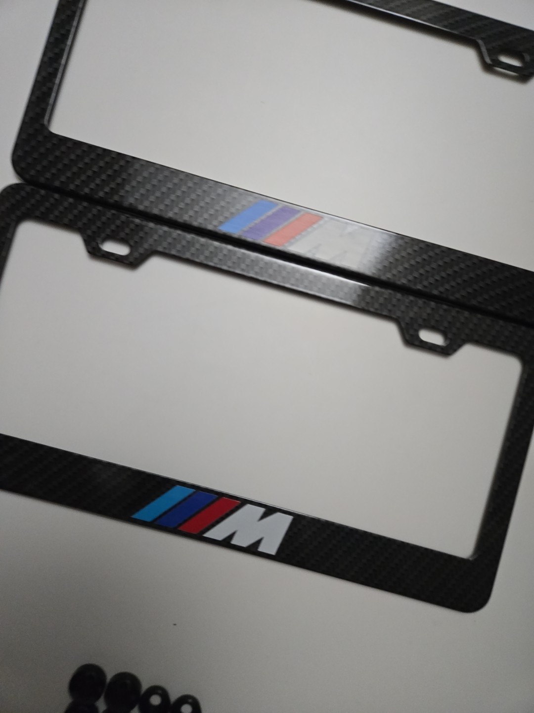 2X /-M Stainless Steel Finished License Plate Frame Holder Carbon Fiber