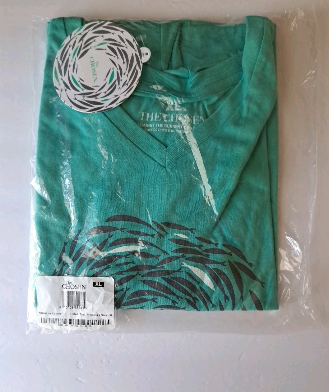 THE CHOSEN Against The Current V Neck T-Shirt XLarge In Teal NEW!