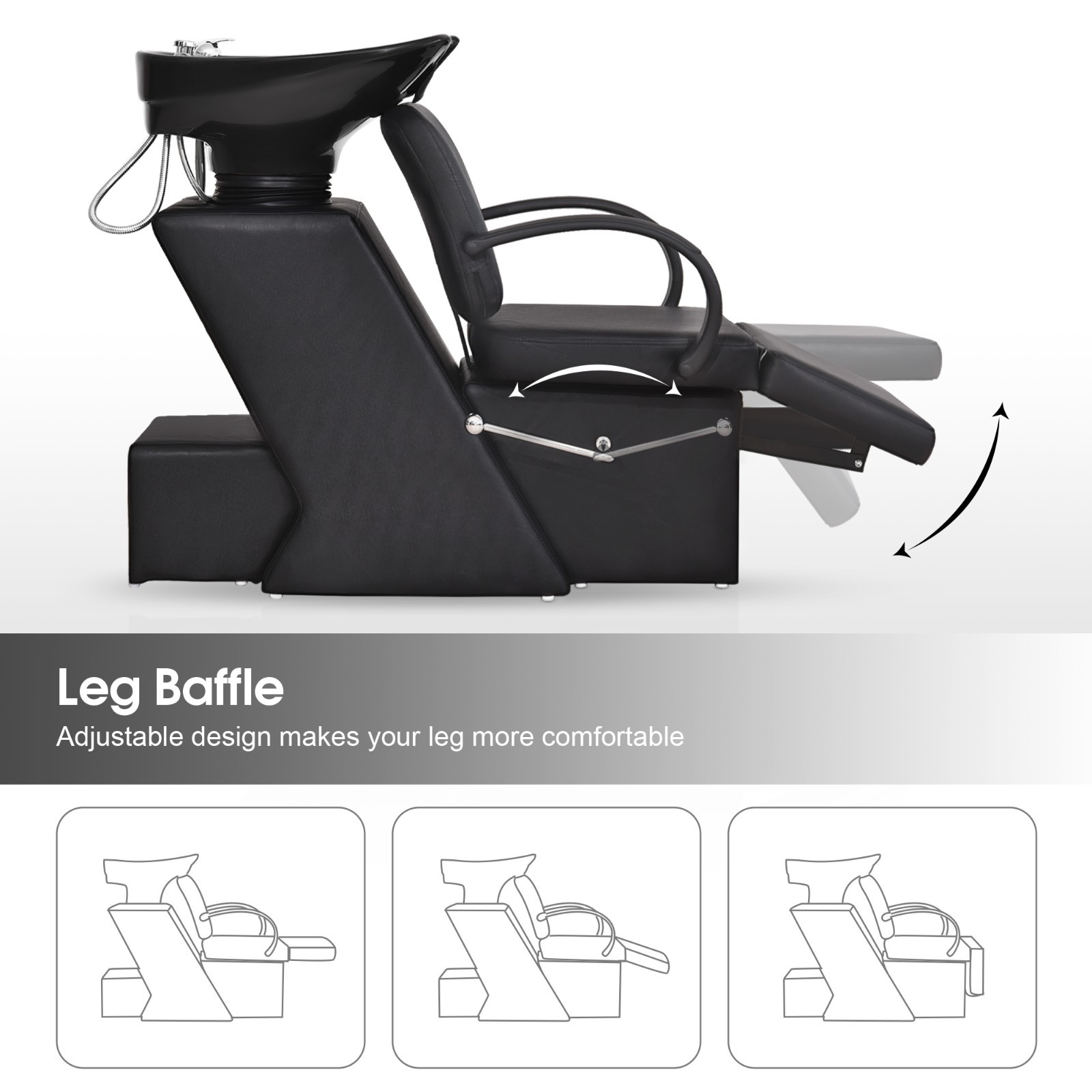 BarberPub Backwash Shampoo Station Chair, Adjustable Ceramic Bowl Barber 9051