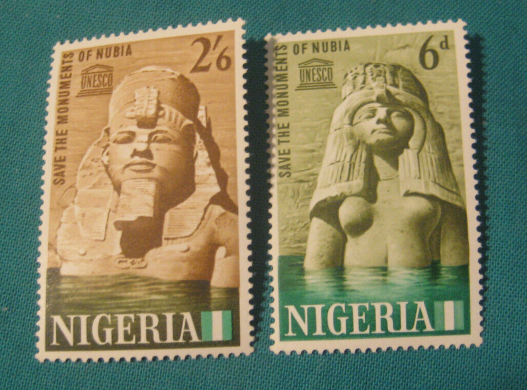 1964 Nigeria-Nubian Monuments Preservation-Mint Hinged Singles-Lot of 2