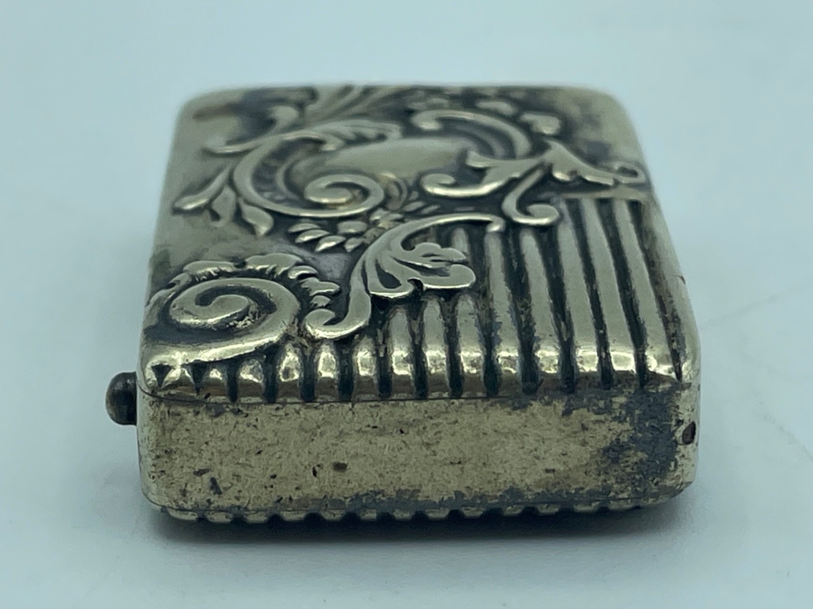 Antique Small Match Safe Vesta case silver plate Victorian ornate flip-open box