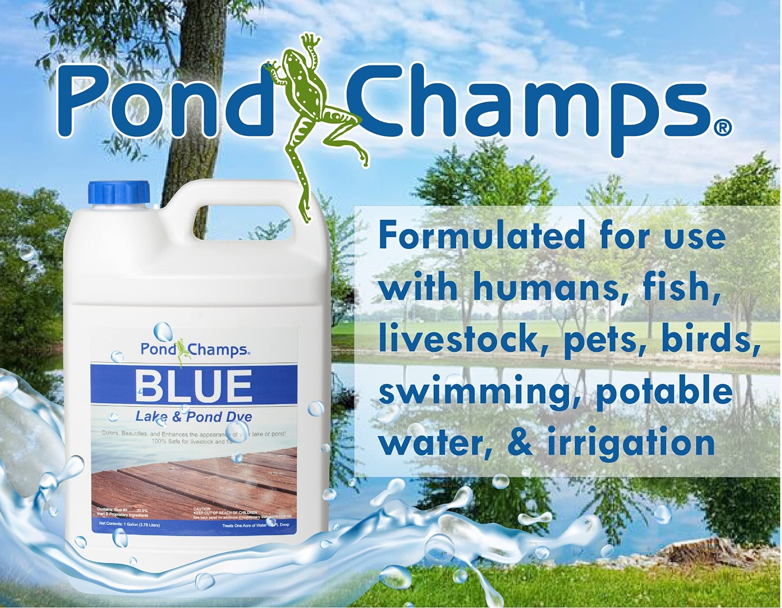 Blue Lake and Pond Dye - One Gallon of Professional Lake & Pond Dye - Treats Up