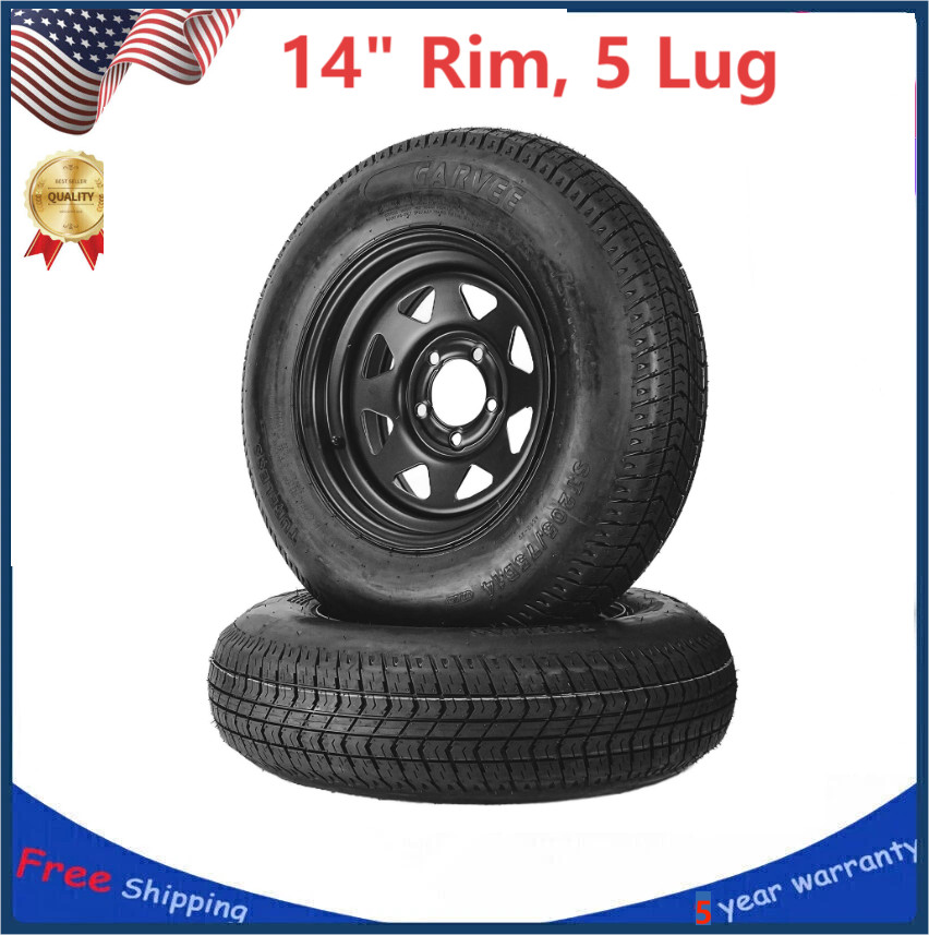 Set of 4 Trailer Tire On Rim ST205/75D14 Trailer Tires and Wheels 5 Lug on 4.5"