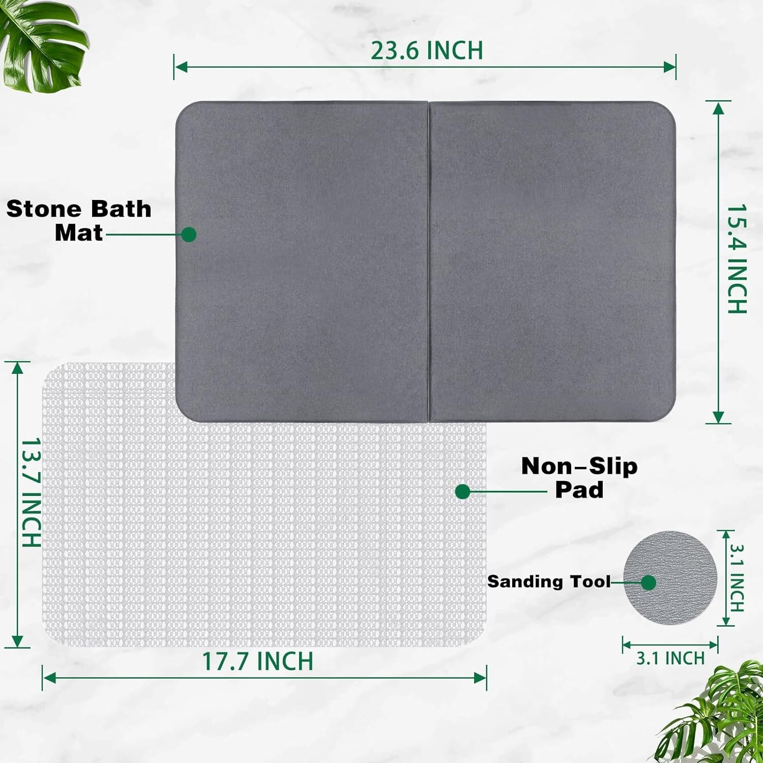 ceous Earth Bath Non-Slip Stone Shower Mat Foldable 23.6 x 15.4in