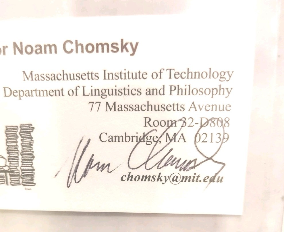 Noam Chomsky Signed Business Card Author Activist Philanthropy MIT Autographed