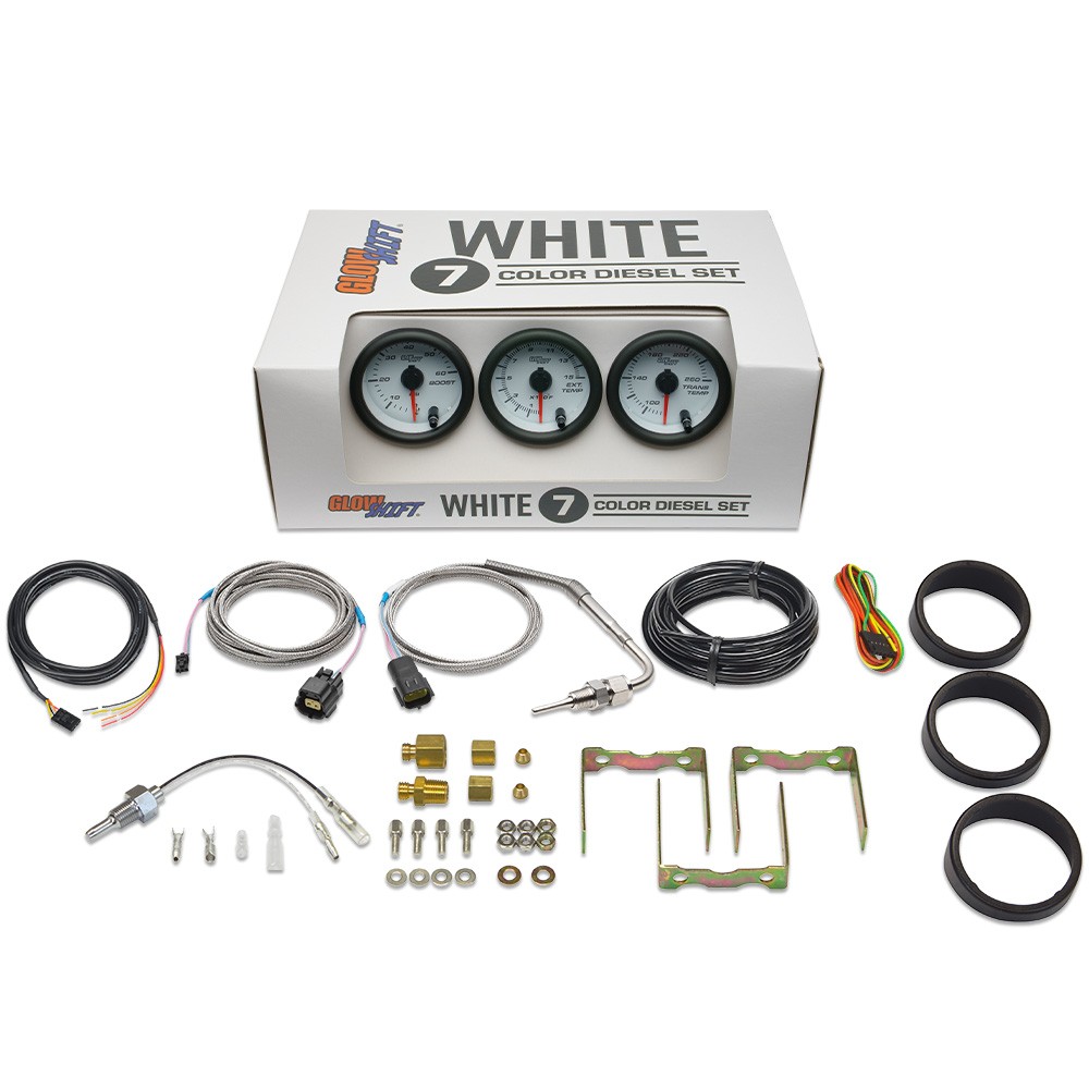 GLOWSHIFT WHITE 7 COLOR DIESEL GAUGE PACKAGE SET FOR DODGE RAM 5.9L 6.7L CUMMINS