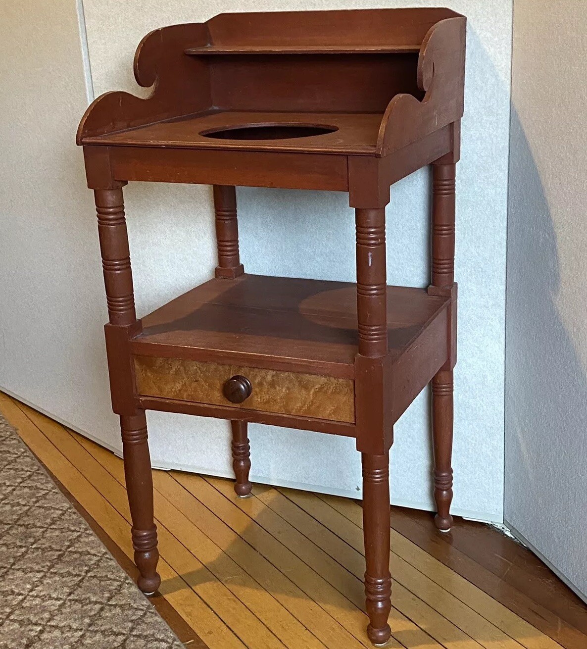 Antique Washstand w Birdseye Maple Drawer 19th Century Sheraton Style Classical