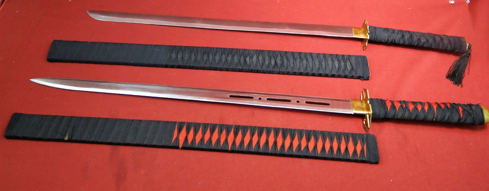 Pair of Contemporary Japanese Type Samurai Swords w/Wood Scabbards