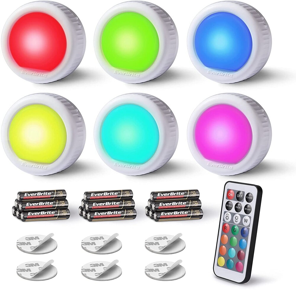 6Pack LED Puck Light Tap Light Push Light Wireless Touch 12 RGB Colors 80 Lumens