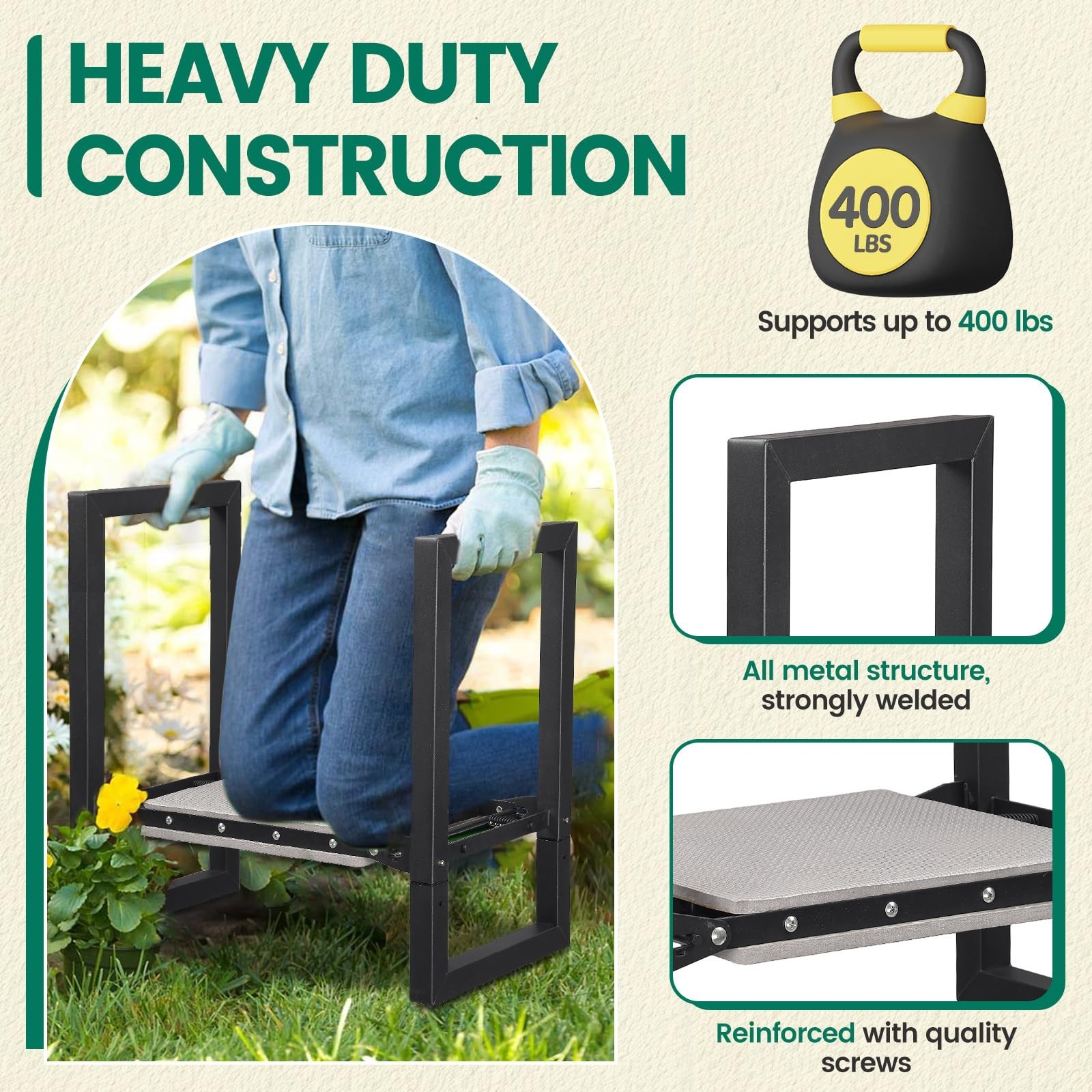 Garden Kneeler and Seat - Heavy Duty Folding Garden Stool with Handles, Stabl...