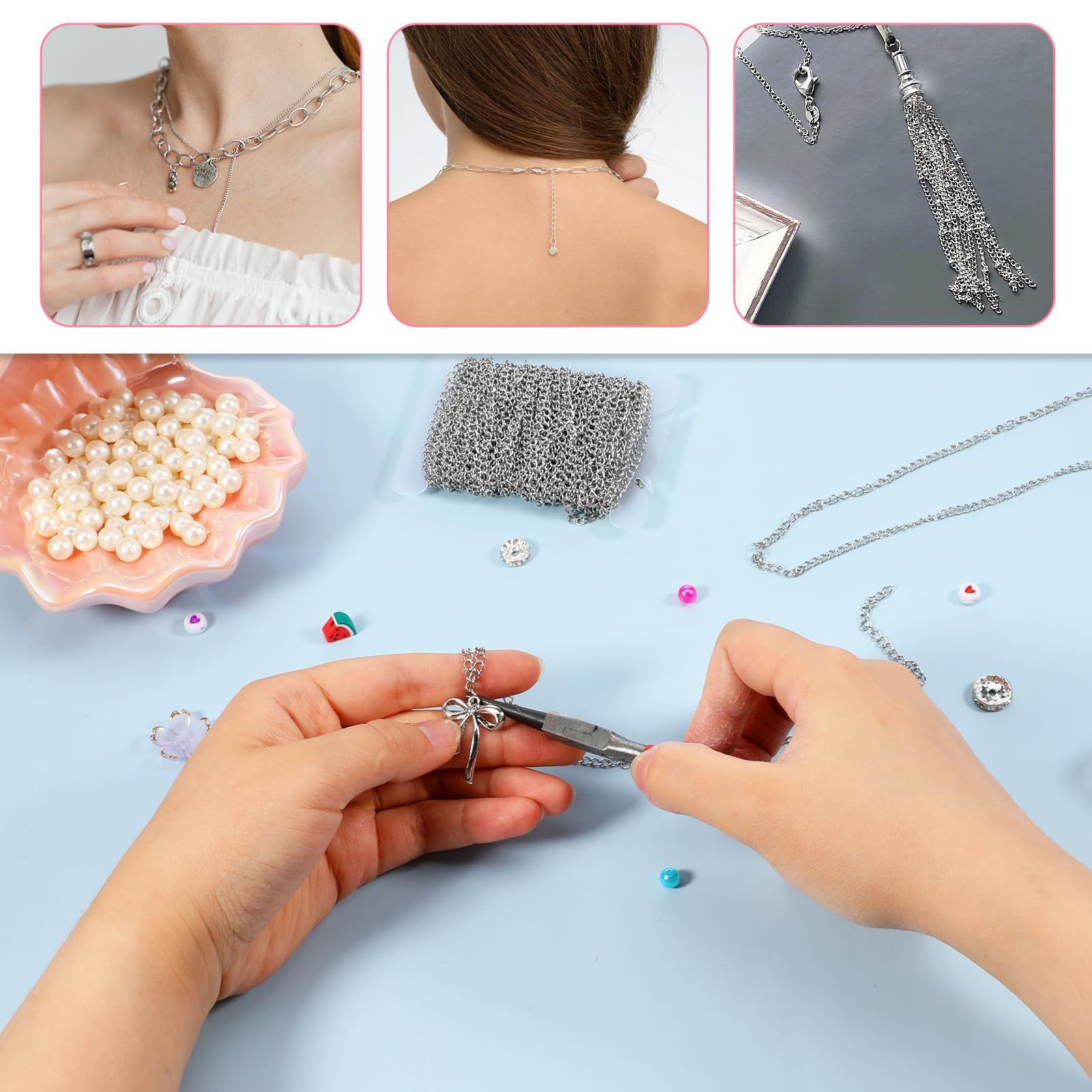 Curb Chain for Jewelry Making 3mm 33 Ft Silver Roll Stainless Sliver