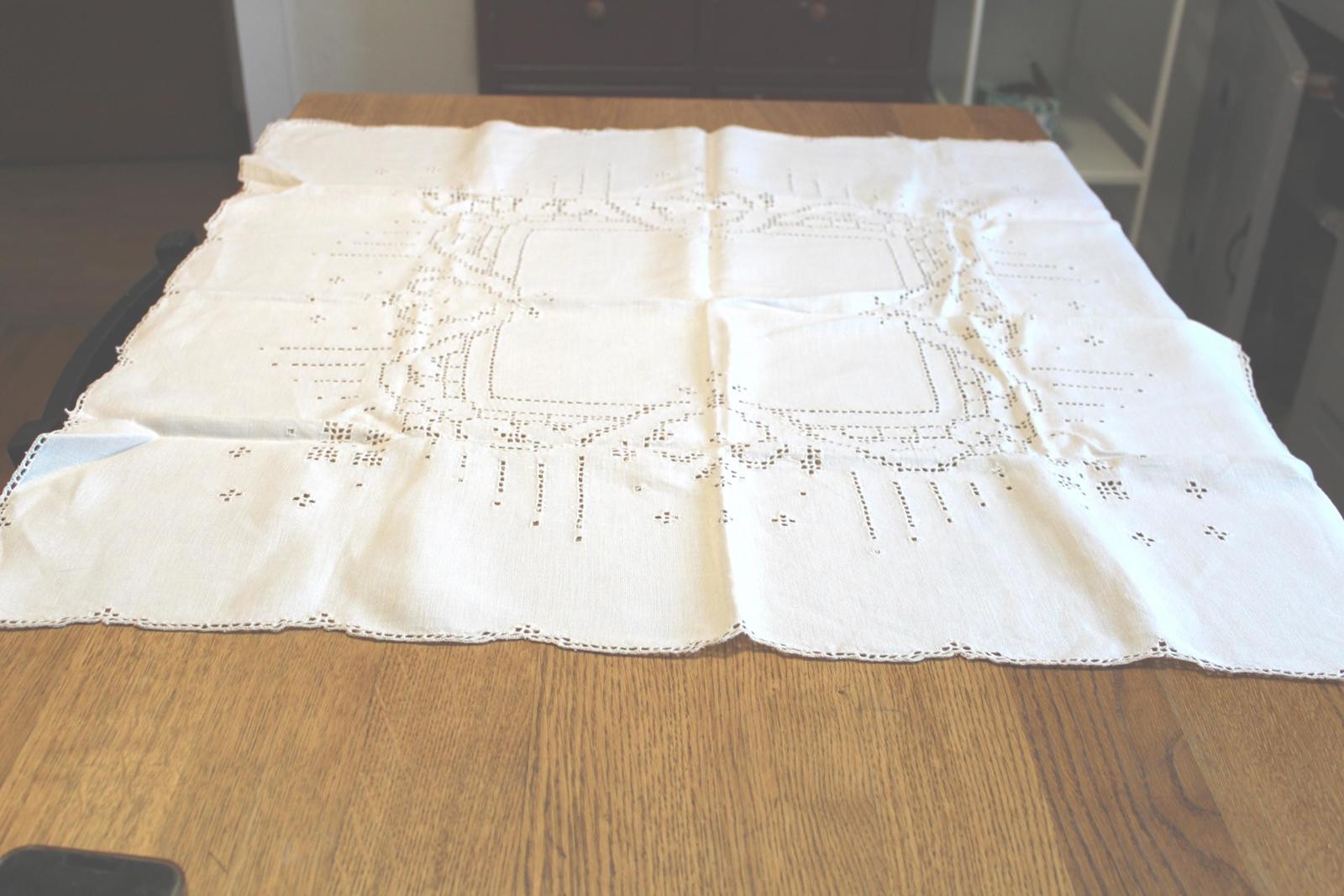 Irish Linen Tablecloth White Hand Work Cutwork