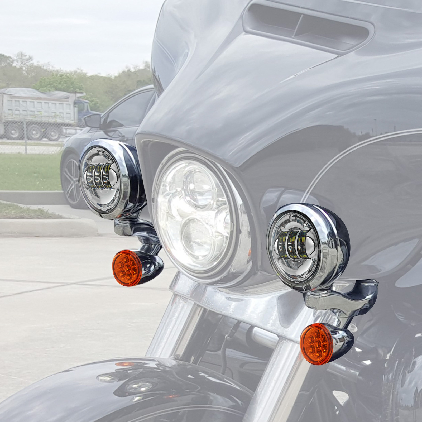 4.5" Turn Signal LED Spotlight Fog Light Bracket Fit For Harley Electra Glide US