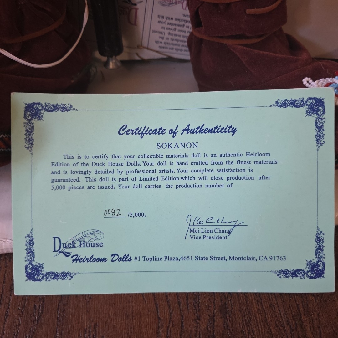 Vintage Duck House Heirloom Native American Doll “Sokanon” 48” Life Size w/ Box