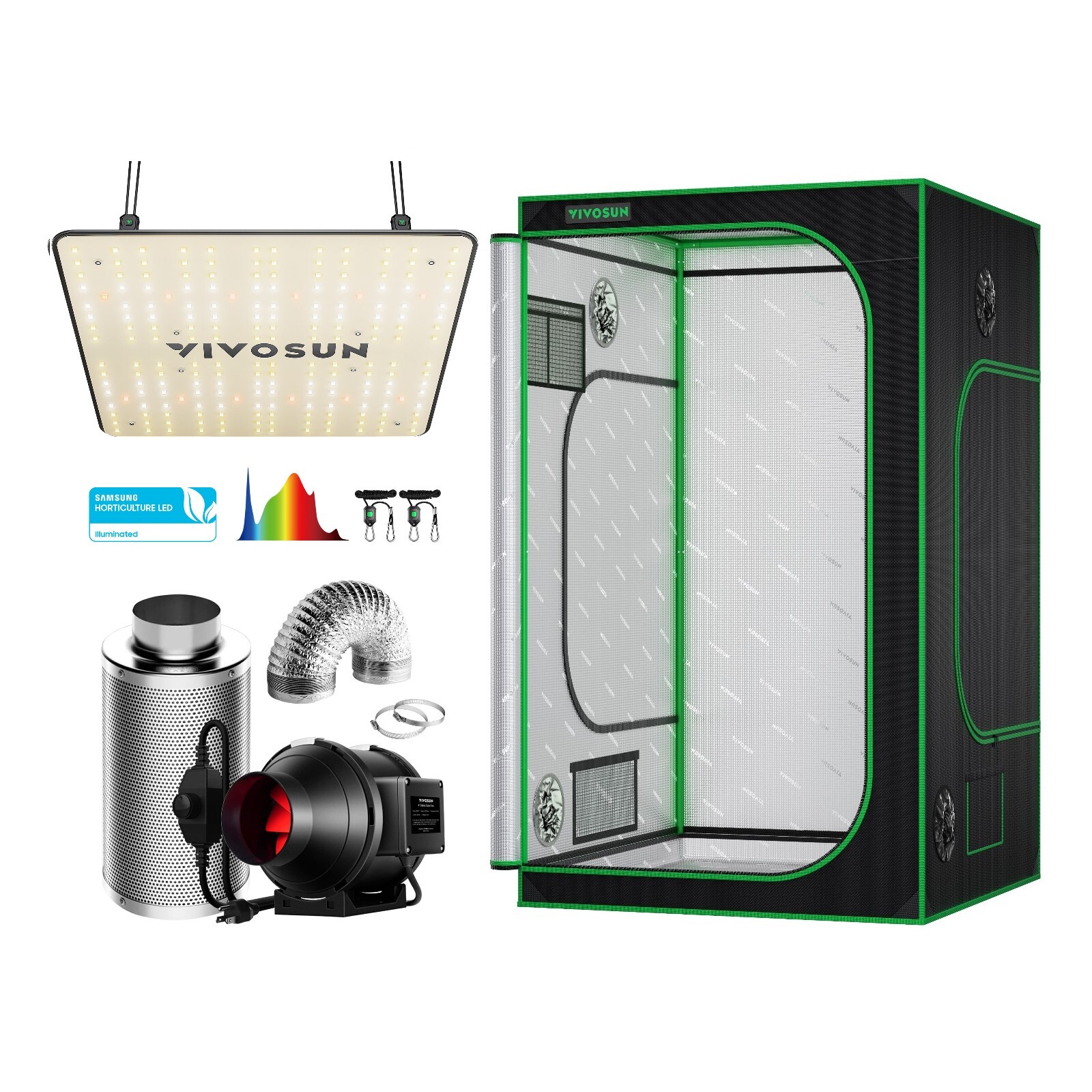 VIVOSUN 48x48x80" Reflective Mylar Grow Tent w/ VS1000 LED 4/6/8 Ventilation fan