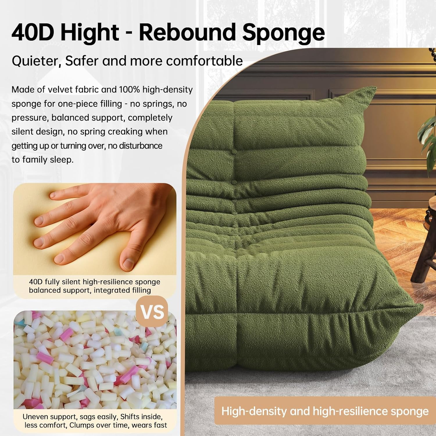 Memory Foam Bean Bag Chair for Adults, Teddy Material Beanbag Sofa with Filler,