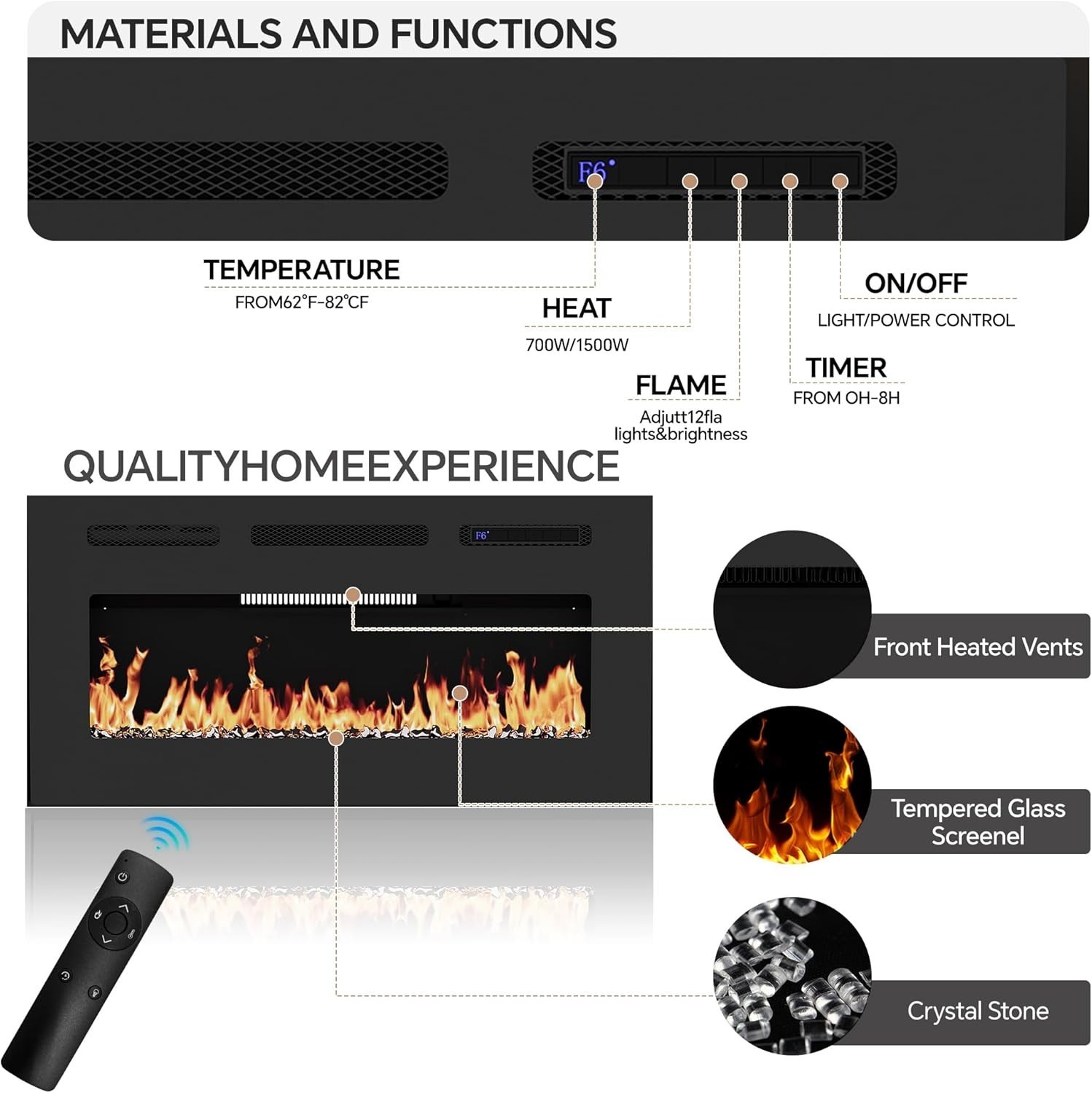 70" Fireplace TV Stand for 80 inch TVs with 36" Electric Fireplace